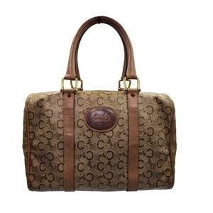 Vintage Celine Paris‎ Horse Carriage C Logo Canvas Leather Satchel Handbag